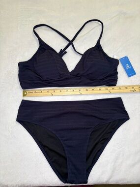 Cupshe Midnight Ripple Navy Textured Crossback Bikini Set